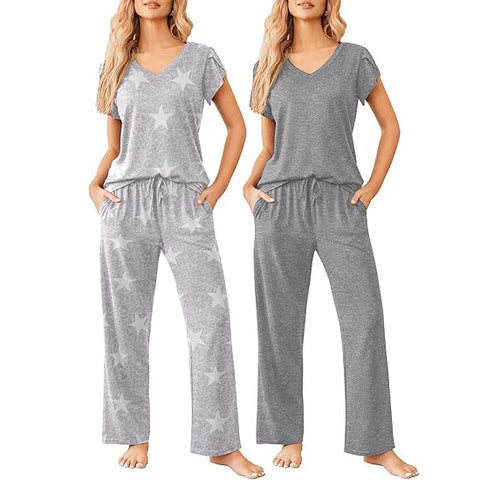 Women's Home Wear Short-Sleeve Long-Pants Printed Set