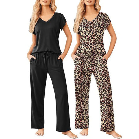 Women's Home Wear Short-Sleeve Long-Pants Printed Set